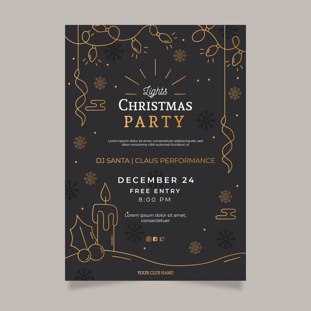 Christmas party poster template in outline style