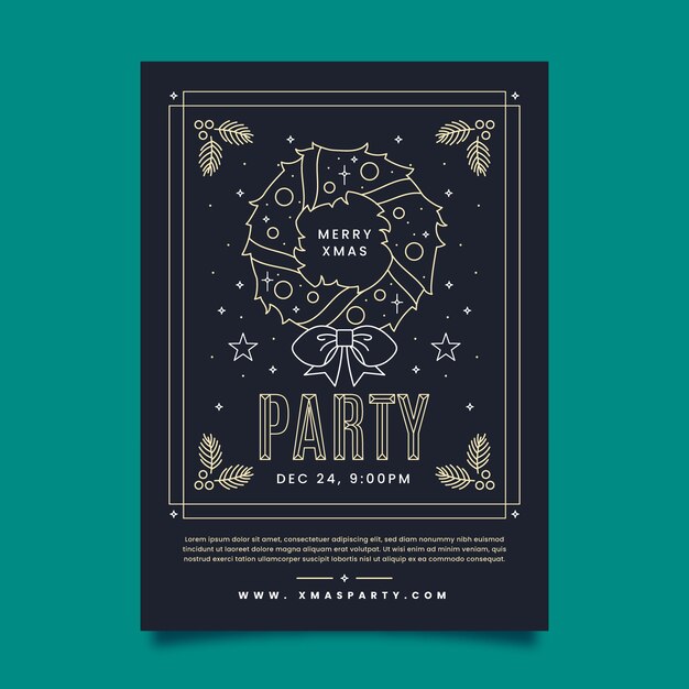 Christmas party poster template in outline style