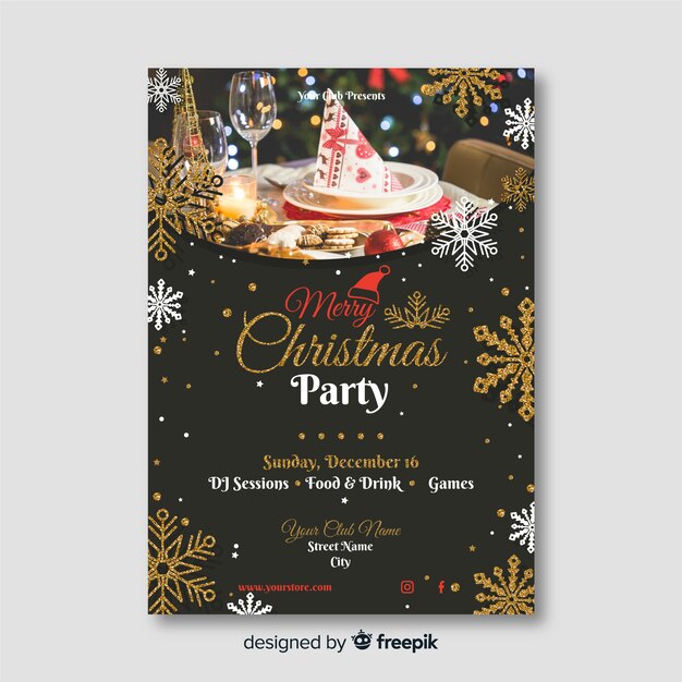 Christmas party poster template with photo