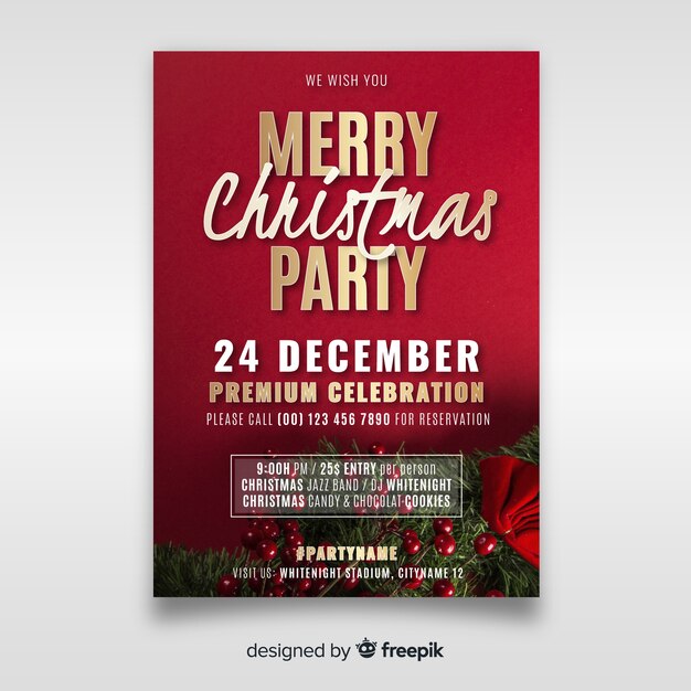 Christmas party poster template with photo