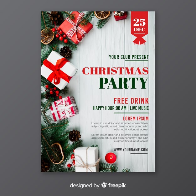 Christmas party poster template with photo