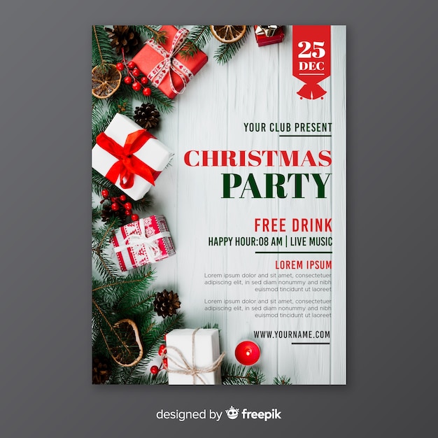 Christmas party poster template with photo