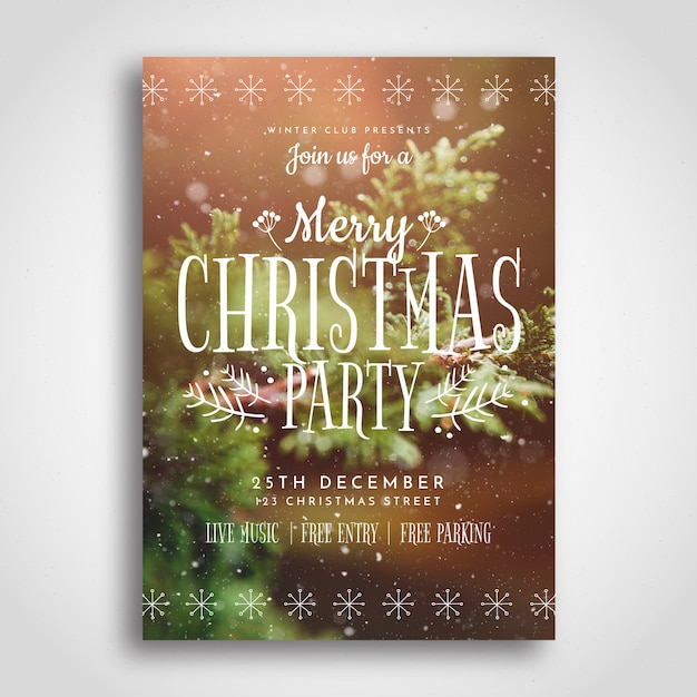 Free vector christmas party poster template with photo