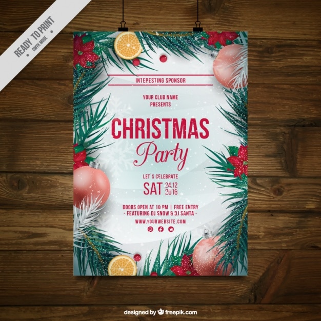 Free Vector christmas party poster template