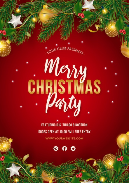 Christmas party poster with realistic decoration