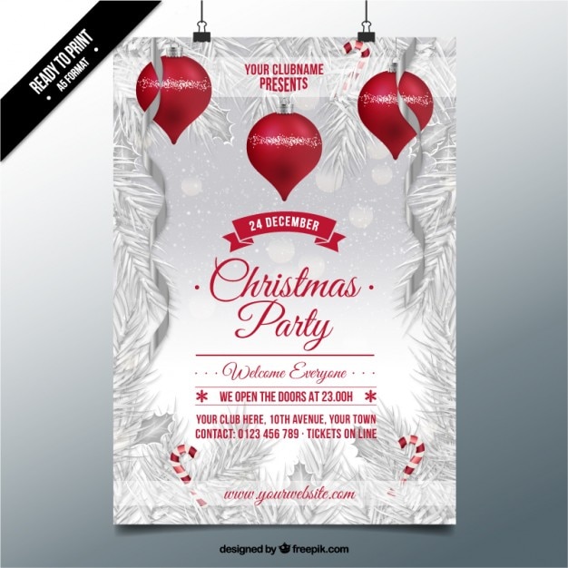 Free vector christmas party on a snowed background poster