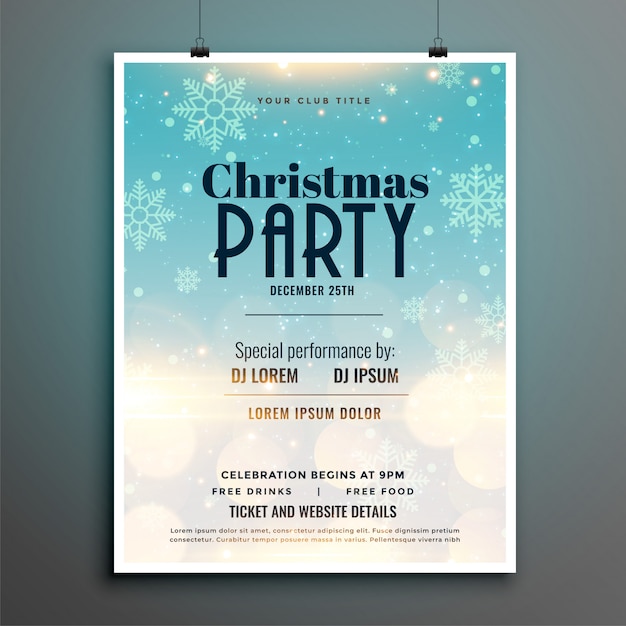 Free Vector christmas party snowflakes flyer poster template 