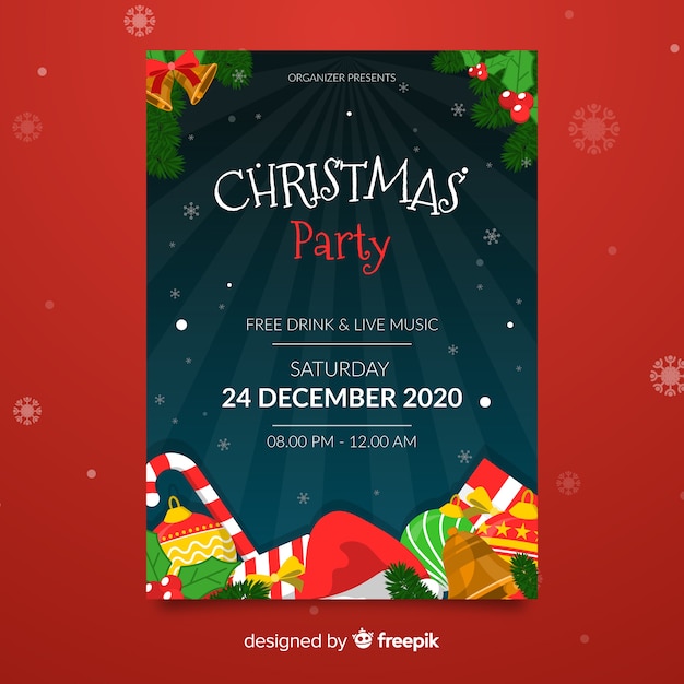 Christmas party template with presents and candy cane