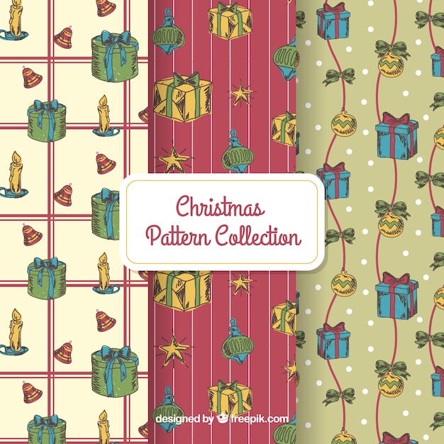 Free Vector christmas pattern collection in vintage style