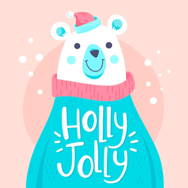 Free Vector christmas polar bear character with lettering