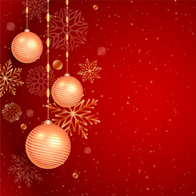 Christmas red background with ball and snowflakes