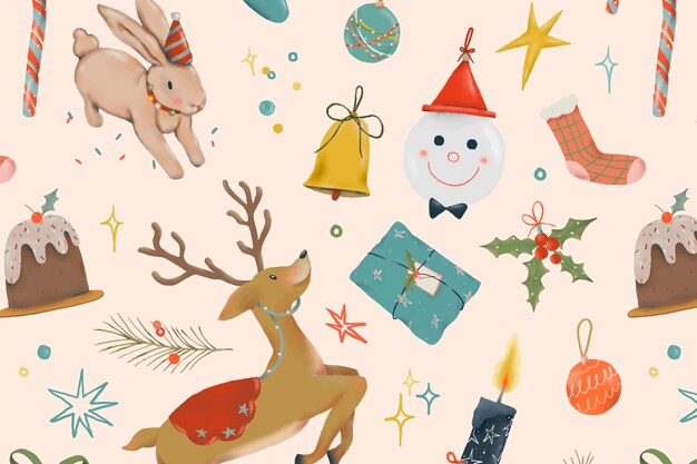 Christmas reindeer seamless pattern background, cute holidays season illustration vector