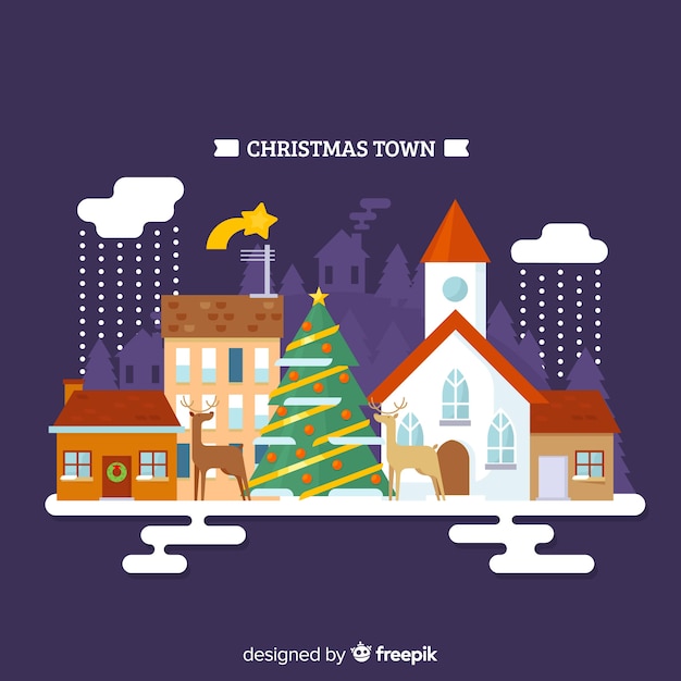 Free Vector christmas reindeers town background