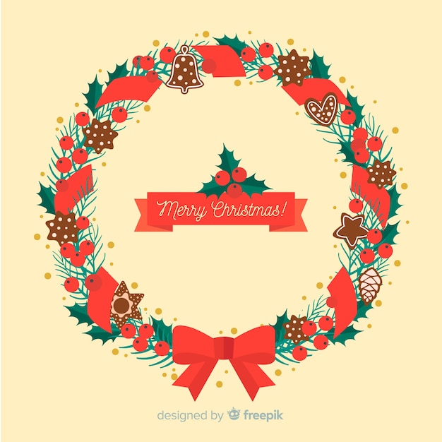 Christmas ribbon wreath background