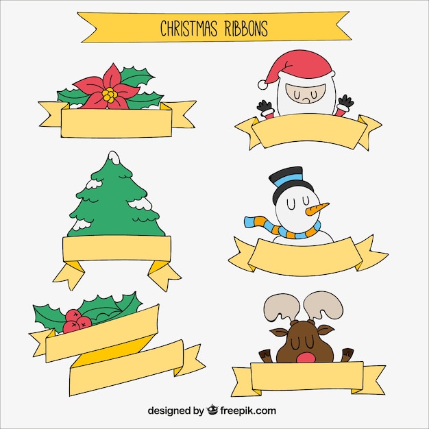 Christmas ribbons collection of hand-drawn elements