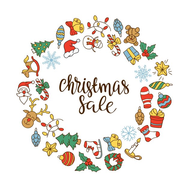 Christmas sale background with flat icons. 