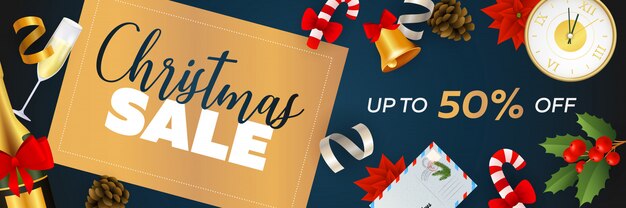 Christmas Sale banner design with champagne