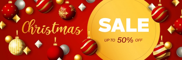 Christmas Sale banner design with discount circular label