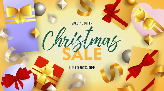 Christmas Sale banner with gift boxes