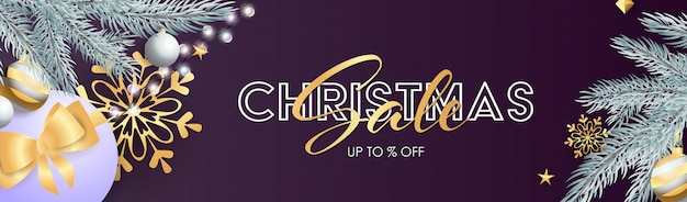 Christmas Sale banner with sparkling silver light bulbs