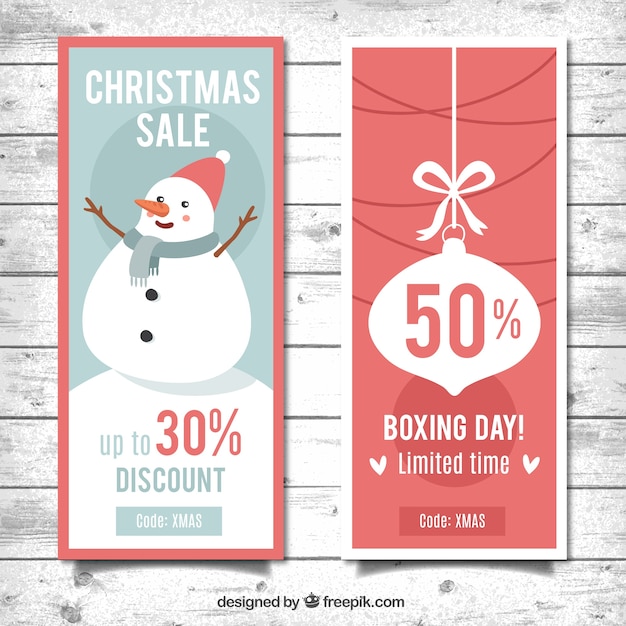 Christmas sale banners with nice snowman