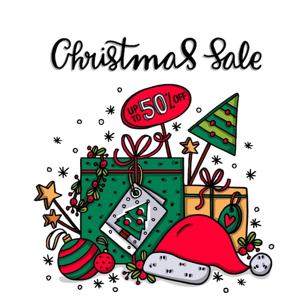 Christmas sale concept in hand drawn