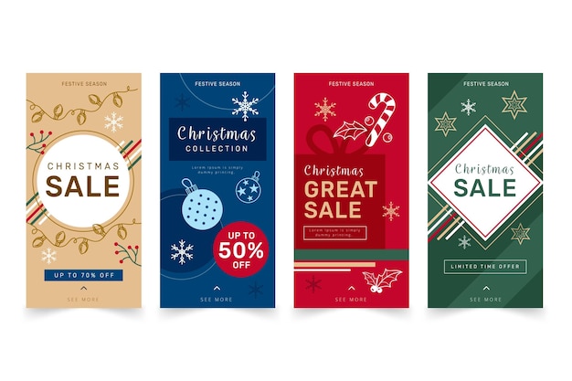 Free vector christmas sale instagram stories collection