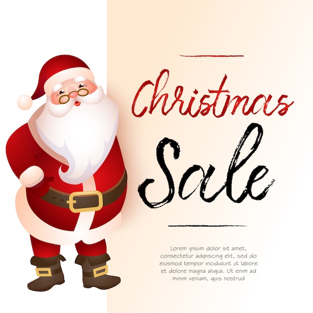 Free Vector christmas sale light beige banner design with santa claus