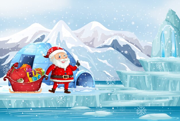 Christmas scene with santa in northpole