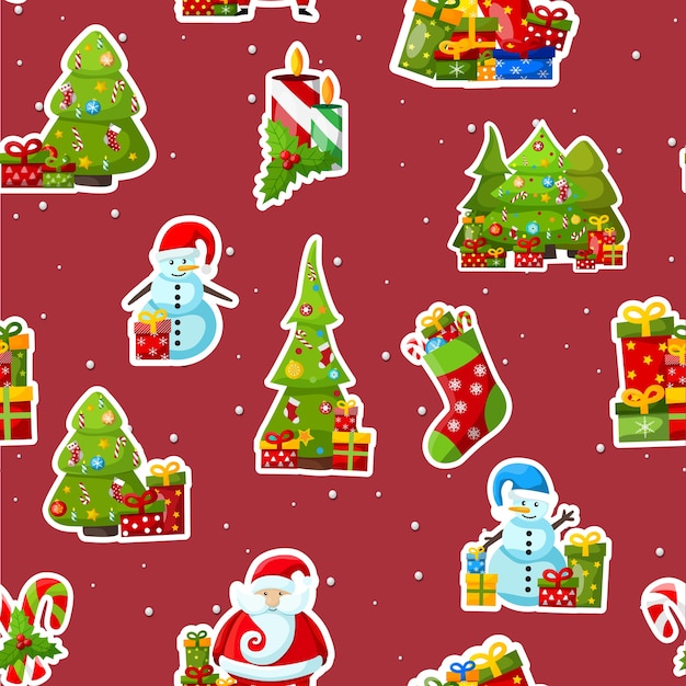 Free Vector christmas seamless pattern with colorful winter symbols on red