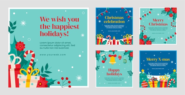 Free Vector christmas season celebration instagram posts collection