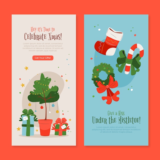 Christmas season celebration vertical banners set