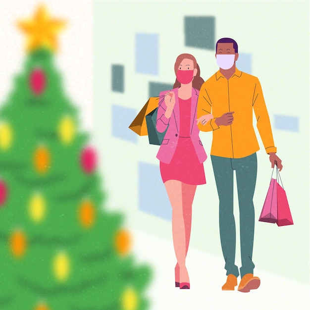 Christmas shopping scene - wearing masks