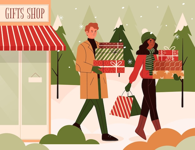 Free Vector christmas shopping scene