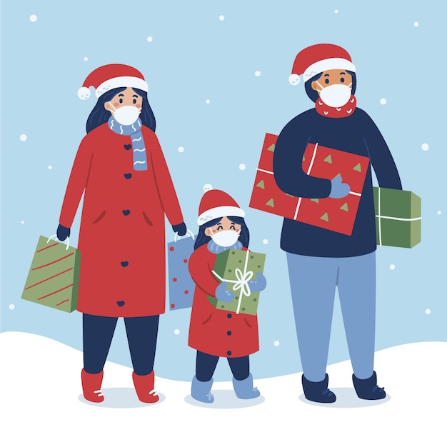 Christmas snow scene - wearing masks