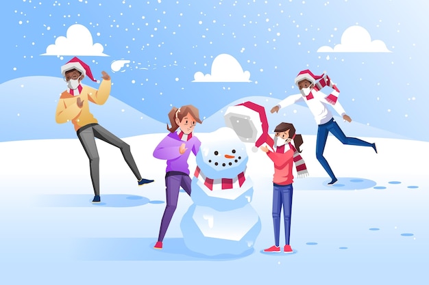 Free Vector christmas snow scene with mask