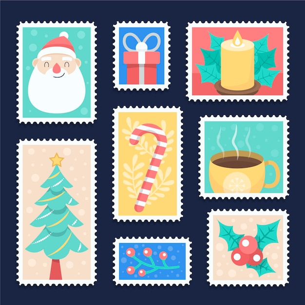 Christmas stamp collection in flat design