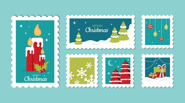 Christmas stamp collection in flat design