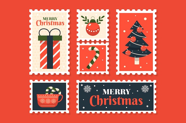 Christmas stamp collection in flat design