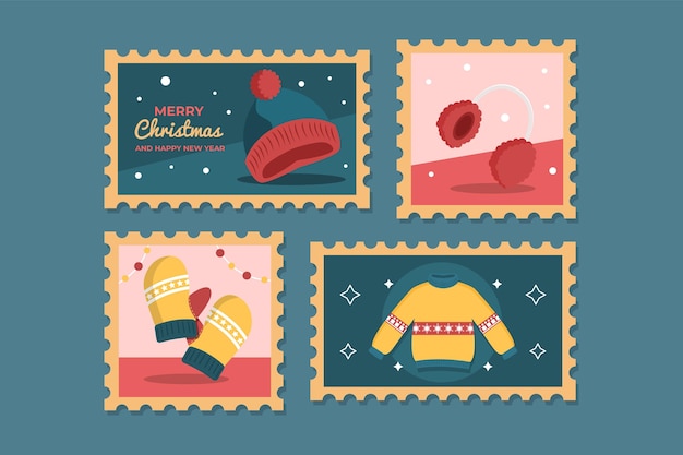 Free Vector christmas stamp collection in flat design