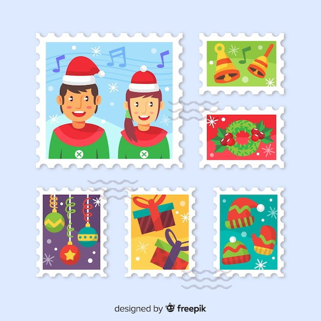 Free Vector christmas stamp collection