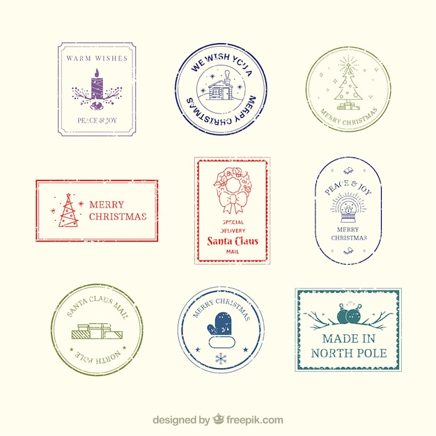 Free Vector christmas stamps set in vintage style