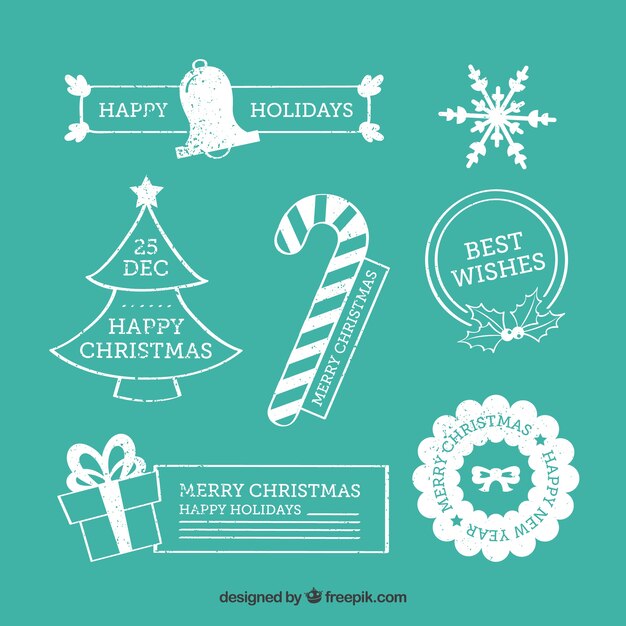 Christmas stamps on a turquoise background