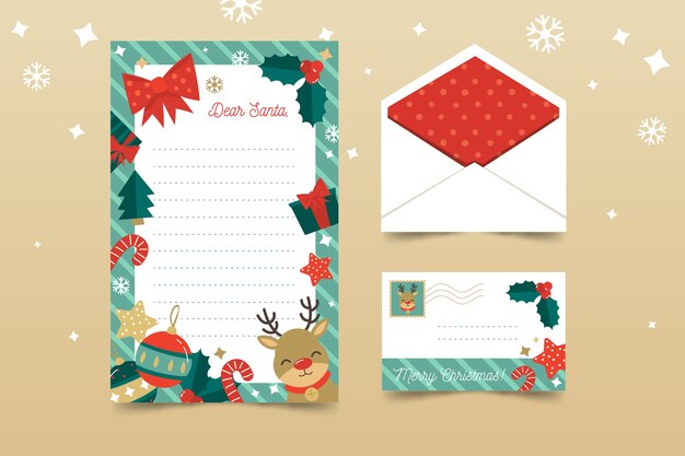 Christmas stationery template flat design