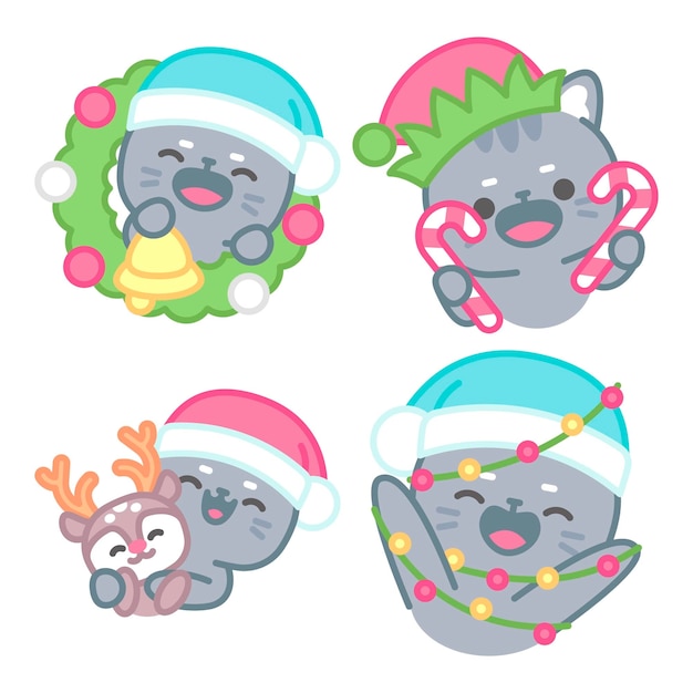 Free Vector christmas stickers collection with tomomi the cat