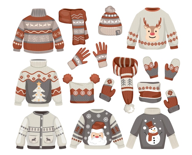 Free Vector christmas sweaters icon set