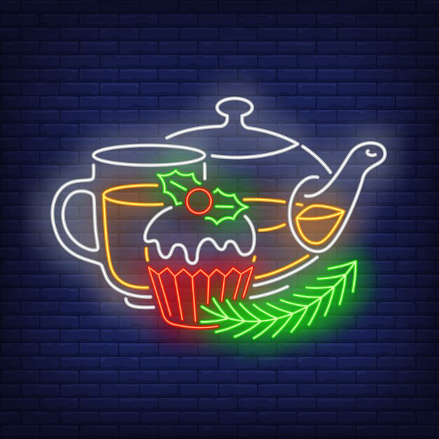 Christmas tea in neon style