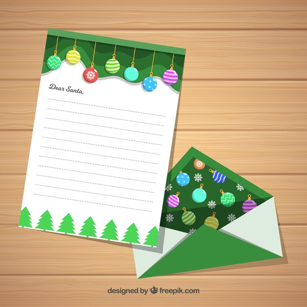 Christmas template of a letter with an envelope