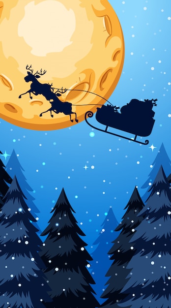 Free vector christmas theme illustration with santa claus flying at night