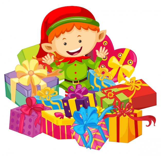 Christmas theme with elf and present boxes